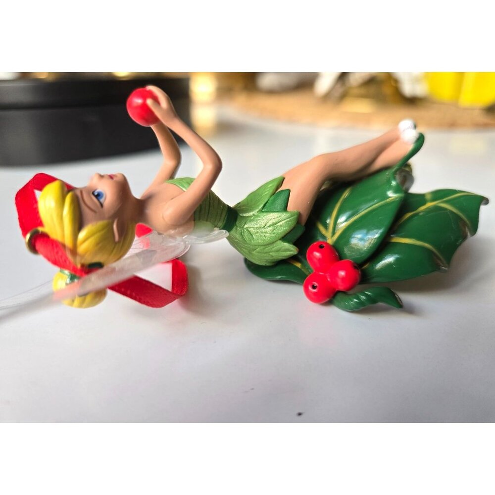 Disney Tinker Bell Ornament With Red Ribbon & Glitter Wings Christmas Tree Decor - Picture 2 of 7